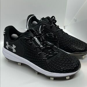 Womens UNDER ARMOUR GLYDE 2.0 METAL FASTPITCH SOFTBALL CLEATS BLACK/WHITE 8.5